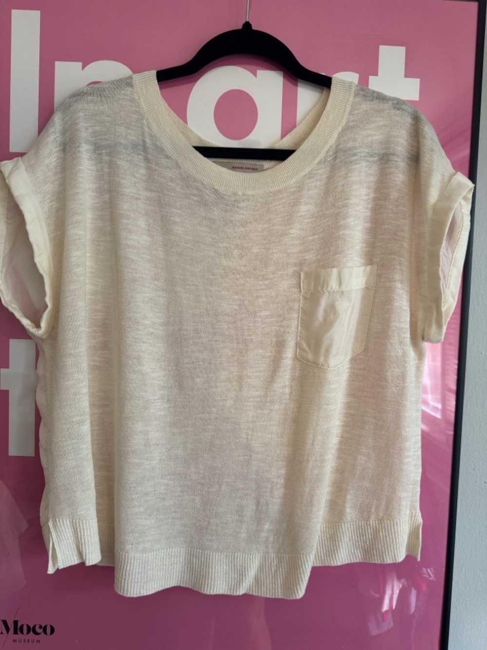 Banana Republic Cream Short-Sleeve Knit Tee with Pocket
